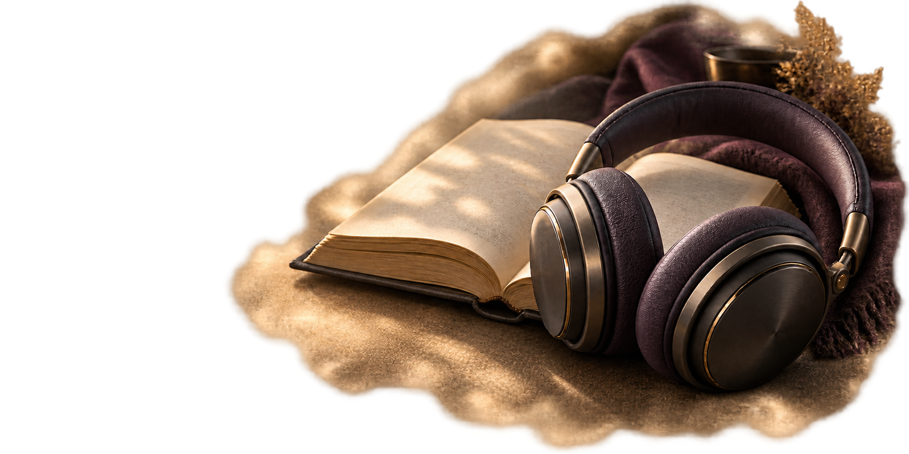Headphones resting on an open book